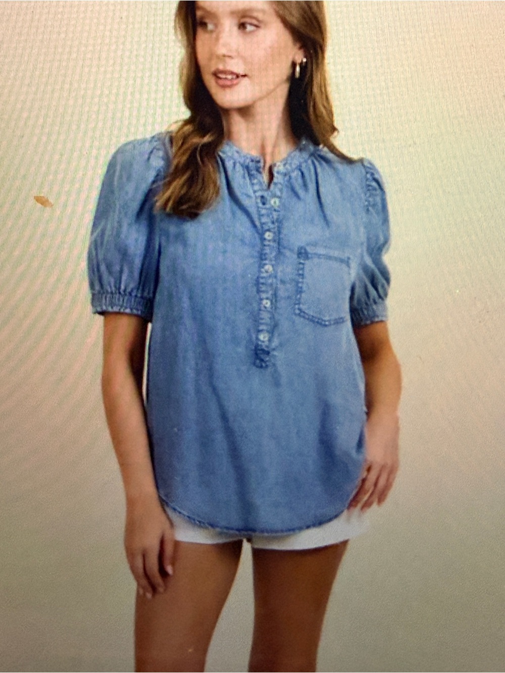 Doe & Rae Button Down Chambray Top in Denim NWOT